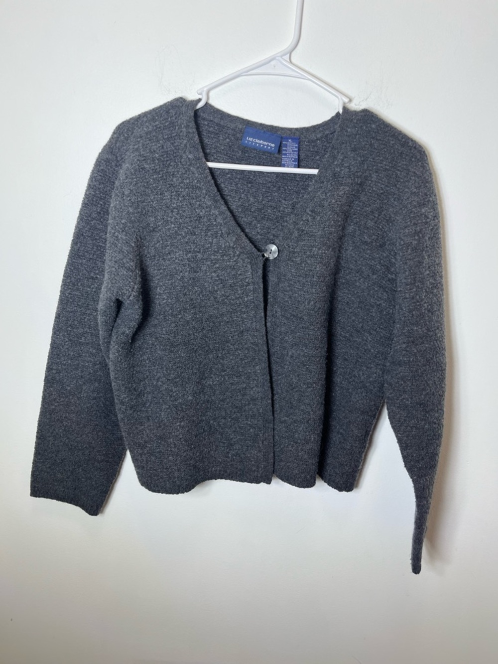Liz Claiborne Gray Cozy Single-Button Cardigan Wool Blend - Picture 2 of 6